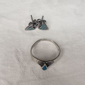 Silver turquoise Navajo South Western ring & earrings